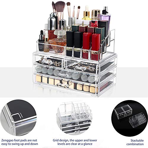 Dawoo Mesa De Exhibición De Soporte De Almacenamiento De Organizador De Maquillaje De Acrílico Transparente para Soporte De Set De Cosméticos, Joyería (4 Cajones)