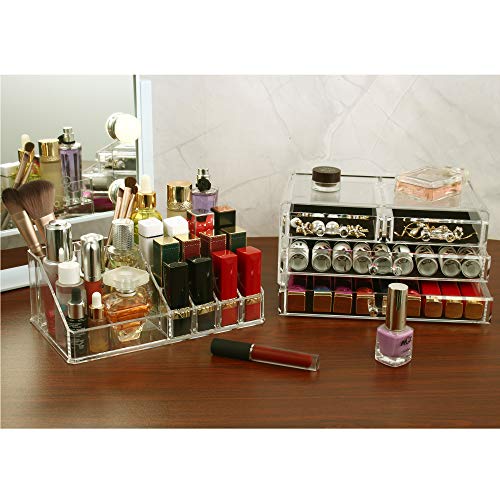 Dawoo Mesa De Exhibición De Soporte De Almacenamiento De Organizador De Maquillaje De Acrílico Transparente para Soporte De Set De Cosméticos, Joyería (4 Cajones)