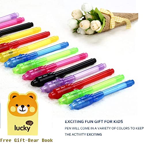 DazSpirit 7Piezas Bolígrafo Tinta Invisible con Cuaderno Regalos Cumpleaños Niños Colegio, Boli Magico Y luz Ultravioleta para Niños, Rotulador Tinta Invisible para Escribir mensajes secretos
