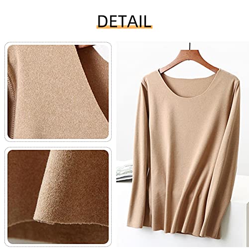 DEBAIJIA Camiseta Térmica de Manga Larga para Mujer, Camiseta Cálida de Otoño Invierno para Mujer, Camiseta Interior Suave y Ligera de Algodón(M-marrón)