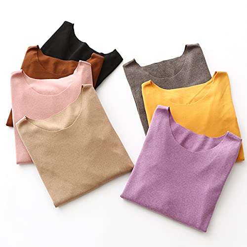 DEBAIJIA Camiseta Térmica de Manga Larga para Mujer, Camiseta Cálida de Otoño Invierno para Mujer, Camiseta Interior Suave y Ligera de Algodón(M-marrón)