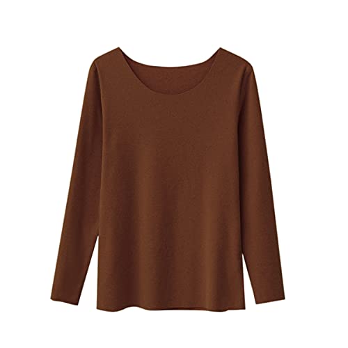 DEBAIJIA Camiseta Térmica de Manga Larga para Mujer, Camiseta Cálida de Otoño Invierno para Mujer, Camiseta Interior Suave y Ligera de Algodón(M-marrón)