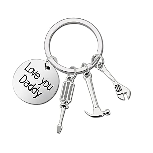 DECARETA Llavero Papá,Regalo para Papá con Palabras Significativas,Lavero Personalizado con Martillo, Llave, Destornillador,Ideal Como Regalo del Día del Padre y Cumpleaños del Padre(Plata)