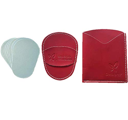 Decolores | Guante depilatorio corporal natural de color rojo, con estuche y 10 láminas de silicio.Guantes para eliminar el vello y las células muertas dejando tu piel totalmente suave y perfecta.
