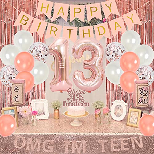 Decoraciones oficiales de cumpleaños para adolescentes Decoraciones cumpleaños número 13 para niñas Oro rosa OMG UR A TEENAGER Sash Fringe Cortinas Banner oficial decoración tartas adolescentes