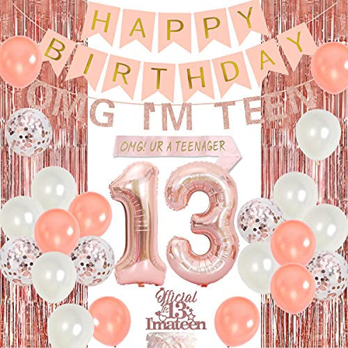 Decoraciones oficiales de cumpleaños para adolescentes Decoraciones cumpleaños número 13 para niñas Oro rosa OMG UR A TEENAGER Sash Fringe Cortinas Banner oficial decoración tartas adolescentes