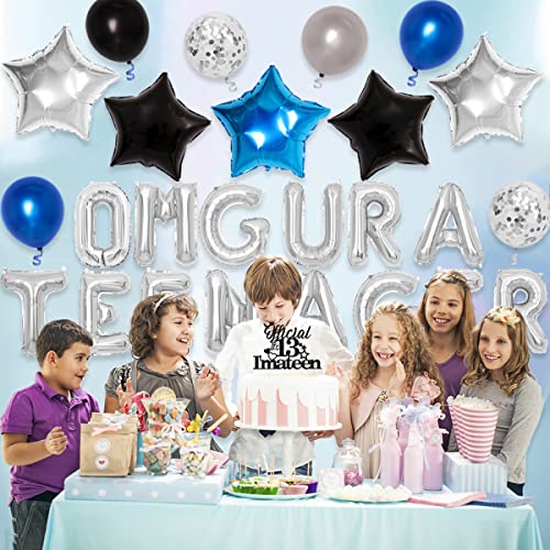 Decoraciones oficiales para fiesta de cumpleaños adolescentes para niños, azul, 13 suministros para fiestas cumpleaños, globo Omg Ur a Teenager, decoración oficial para tartas para adolescentes 13