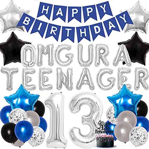 Decoraciones oficiales para fiesta de cumpleaños adolescentes para niños, azul, 13 suministros para fiestas cumpleaños, globo Omg Ur a Teenager, decoración oficial para tartas para adolescentes 13