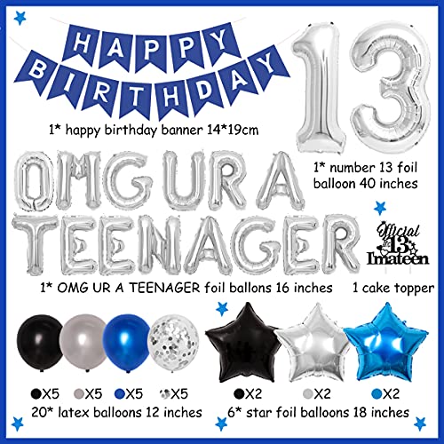 Decoraciones oficiales para fiesta de cumpleaños adolescentes para niños, azul, 13 suministros para fiestas cumpleaños, globo Omg Ur a Teenager, decoración oficial para tartas para adolescentes 13