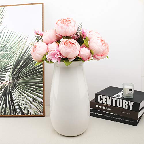 Decpro 1 Paquete de Ramo de peonías Artificiales, Flores de peonías Grandes de Seda de 19 Pulgada con capullos para Bodas, oficinas, hoteles, decoración, centros de Mesa(Primavera Rosa Rosa)