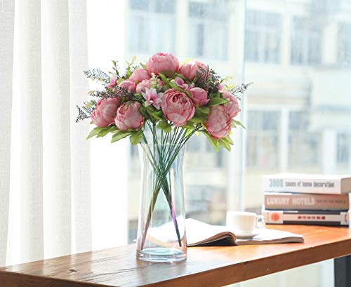 Decpro 1 Paquete de Ramo de peonías Artificiales, Flores de peonías Grandes de Seda de 19 Pulgada con capullos para Bodas, oficinas, hoteles, decoración, centros de Mesa(Primavera Rosa Rosa)
