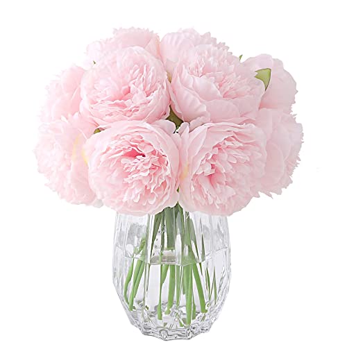 Decpro 2 racimos de peonías Artificiales, 10 Cabezas de peonía de Seda, Flor Falsa para Boda, Oficina en casa, Fiesta, Hotel, alféizar de Ventana, decoración, centros de Mesa, Rosa Claro