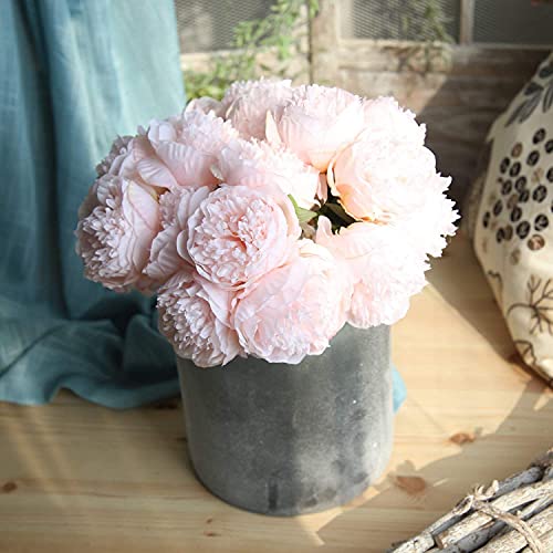 Decpro 2 racimos de peonías Artificiales, 10 Cabezas de peonía de Seda, Flor Falsa para Boda, Oficina en casa, Fiesta, Hotel, alféizar de Ventana, decoración, centros de Mesa, Rosa Claro