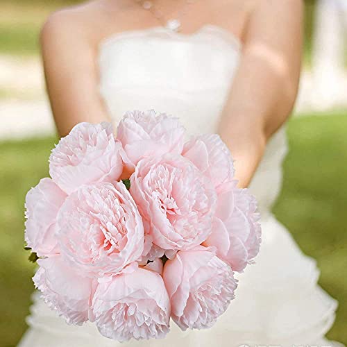 Decpro 2 racimos de peonías Artificiales, 10 Cabezas de peonía de Seda, Flor Falsa para Boda, Oficina en casa, Fiesta, Hotel, alféizar de Ventana, decoración, centros de Mesa, Rosa Claro