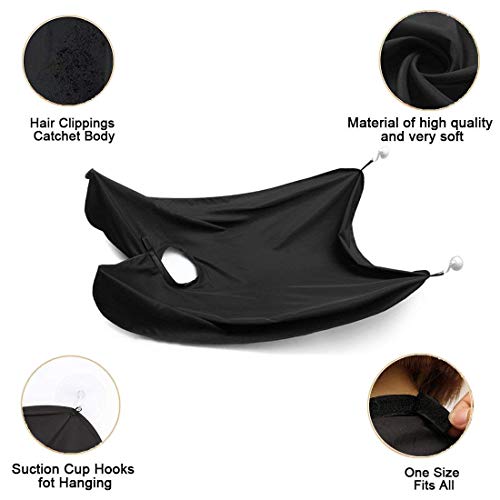 Delantal de barba, delantal de peluquería JHCtech, capa de barba con ventosas dobles para afeitar, atrapasueños y capa de aseo (negro)
