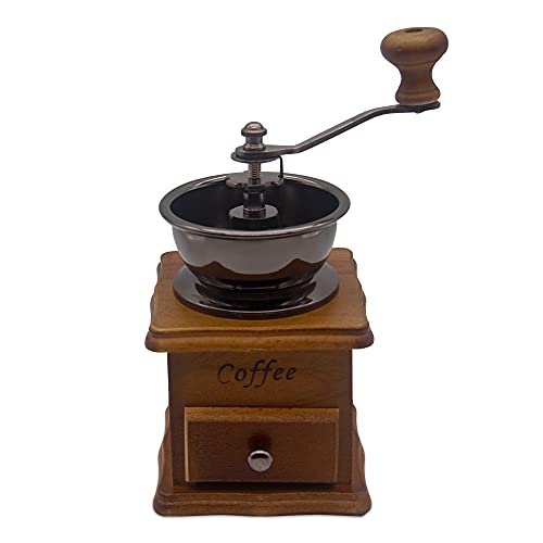 DELEE GCG9318 Molinillo de café manual artesanal con manivela de mano con ajustes de molienda y cajón de atrapar 10,5 x 10,5 x 17,5 cm