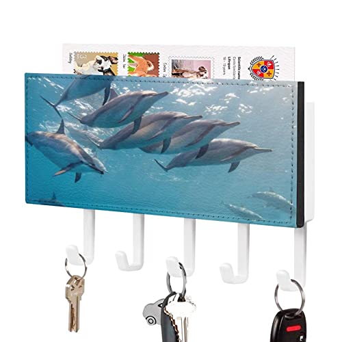 Delfín Marino Organizador De Almacenamiento De Entrada De Montaje En Pared, Clasificador De Correo Con 5 Ganchos, Soporte Para Cartas 18x11cm