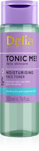 Delia Cosmetics - Tonic Me - Tónico Hidratante - Piel Sensible y Seca - Ácido Hialurónico, Pétalos de Rosa, Té Verde y Extracto de Manzanilla - Refresca, Calma, Hidrata - Vegano - 200ml