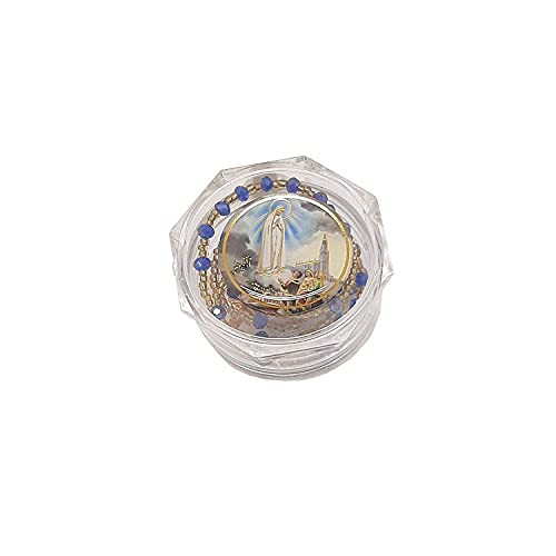 DELL'ARTE Artículos religiosos, porta artosario Virgen de Fátima con rosario de cristal de 3 mm, color azul