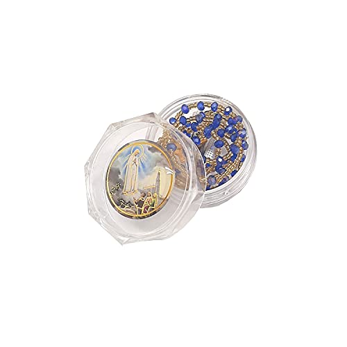 DELL'ARTE Artículos religiosos, porta artosario Virgen de Fátima con rosario de cristal de 3 mm, color azul