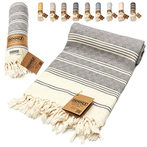 DEMMEX - Toalla de algodón turco con certificado 100% orgánico y tinte orgánico prelavado XL, tejido de diamante, toalla peshtemal para baño, playa, piscina, spa, gimnasio, 180 x 90 cm