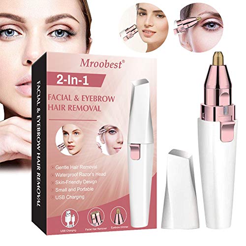 Depiladora Facial Mujer, Eléctrica Depiladora Cejas, Depiladora Cejas Mujer, Depiladora de cejas USB recargable 2 en 1, Depiladora de cejas para cejas, Labios, Cuerpo, Vello facial