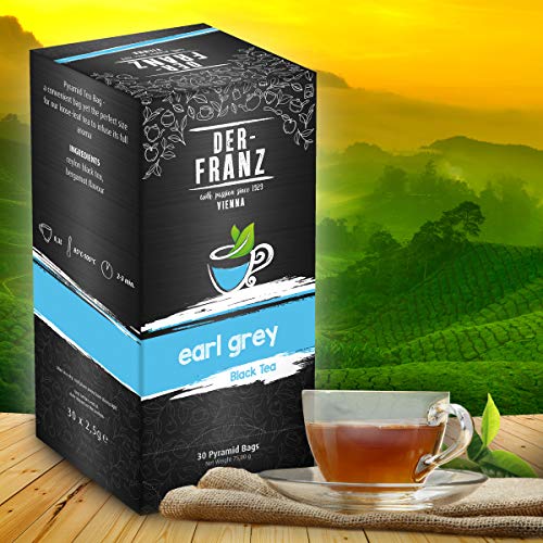 Der-Franz - Té negro "Earl Grey" con sabor natural en bolsitas piramidales, 30 x 2,5 g