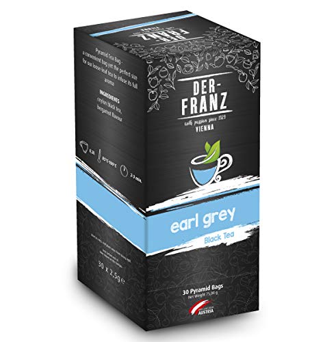 Der-Franz - Té negro "Earl Grey" con sabor natural en bolsitas piramidales, 30 x 2,5 g