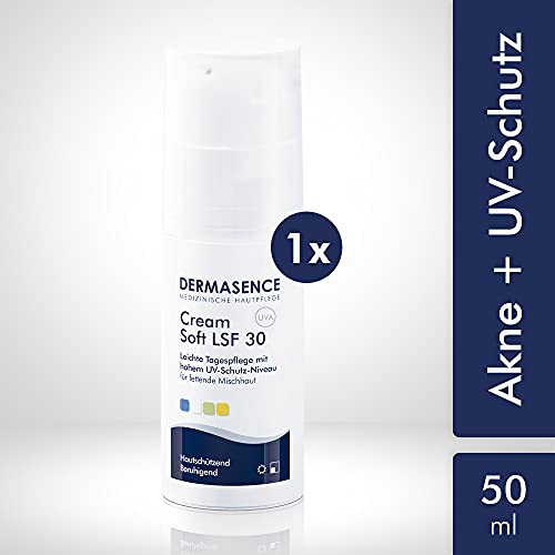 Dermasence Crema Soft SPF 30 – Cuidado de día sin perfume con alta protección UV para el cuidado diario de la piel sensible, grasa y propensa a impurezas, 50 ml