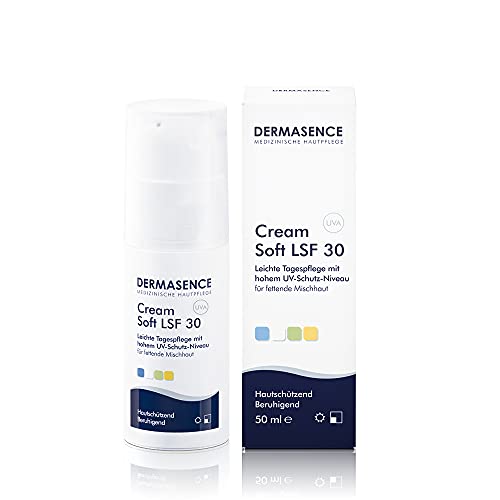 Dermasence Crema Soft SPF 30 – Cuidado de día sin perfume con alta protección UV para el cuidado diario de la piel sensible, grasa y propensa a impurezas, 50 ml