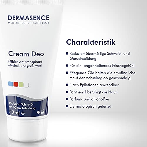 Dermasence Desodorante en crema – Frescura calmante para la piel sensible en las axilas, también para manos y pies sudorosos, 50 ml