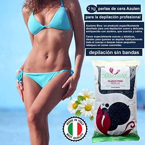 Dermawax Azuleno perla de Cera caliente Cera depilatoria caliente, para pieles sensibles et normal, áreas faciales axilas, faciales Cera sobre, La carrocería completa Depilación brasileña 2 kg