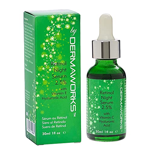 DERMAWORKS Suero de Retinol de Alta Potencia al 2,5% con Vitamina C, Vitamina E y Ácido Hialurónico. Anti-edad, antiarrugas. Trata la hiperpigmentación, las manchas de la edad, el acné.