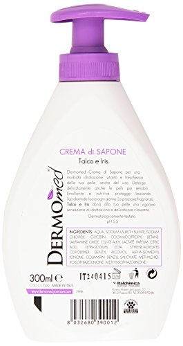 Dermomed – Crema de jabón, manos y cara, talco e iris – 300 ml