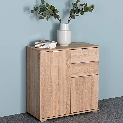 Deuba Cómoda Alba Marrón Roble con 2 Puertas y 2 cajones Mueble Organizador para Oficina Dormitorio