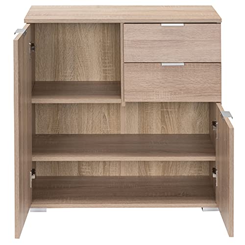 Deuba Cómoda Alba Marrón Roble con 2 Puertas y 2 cajones Mueble Organizador para Oficina Dormitorio