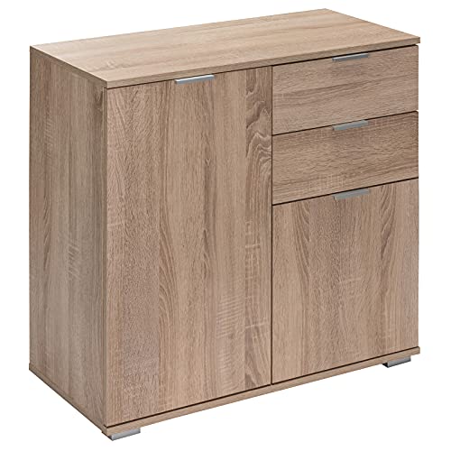 Deuba Cómoda Alba Marrón Roble con 2 Puertas y 2 cajones Mueble Organizador para Oficina Dormitorio