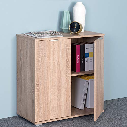 Deuba Cómoda Alba Roble con 2 Puertas y Estante Ajustable Mueble Organizador para Oficina Dormitorio