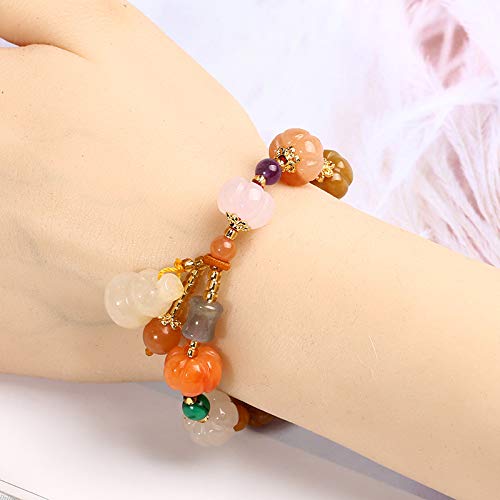 Deykhang Feng Shui Riqueza Pulsera de Oro 7A Jade Imperial Hulu/Wulu Calabash ámbar Ornamento Chakra de Piedras Preciosas Multicolor de la Calabaza de la Gota de fertilidad Prosperidad Suerte