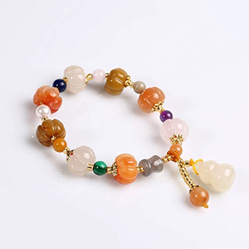 Deykhang Feng Shui Riqueza Pulsera de Oro 7A Jade Imperial Hulu/Wulu Calabash ámbar Ornamento Chakra de Piedras Preciosas Multicolor de la Calabaza de la Gota de fertilidad Prosperidad Suerte