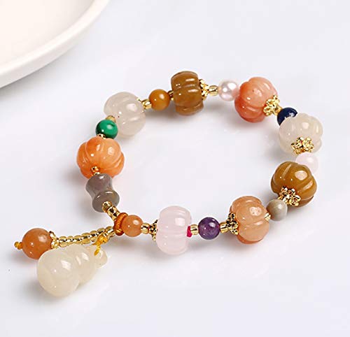 Deykhang Feng Shui Riqueza Pulsera de Oro 7A Jade Imperial Hulu/Wulu Calabash ámbar Ornamento Chakra de Piedras Preciosas Multicolor de la Calabaza de la Gota de fertilidad Prosperidad Suerte