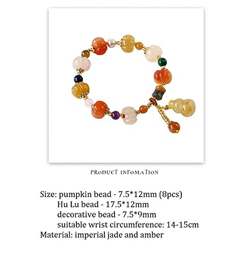 Deykhang Feng Shui Riqueza Pulsera de Oro 7A Jade Imperial Hulu/Wulu Calabash ámbar Ornamento Chakra de Piedras Preciosas Multicolor de la Calabaza de la Gota de fertilidad Prosperidad Suerte