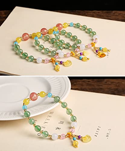 Deykhang Pulsera de Cuarzo Verde Natural Nugget Ámbar Colgante Multi-gem Chakra curativo Pulsera de Cristal Feng Shui Aura Pulsera Amuleto Talismán para Prosperidad Joy Amor