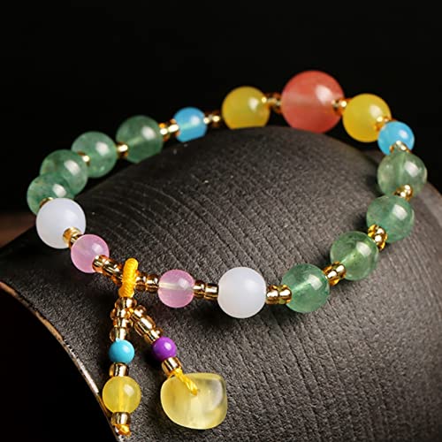 Deykhang Pulsera de Cuarzo Verde Natural Nugget Ámbar Colgante Multi-gem Chakra curativo Pulsera de Cristal Feng Shui Aura Pulsera Amuleto Talismán para Prosperidad Joy Amor