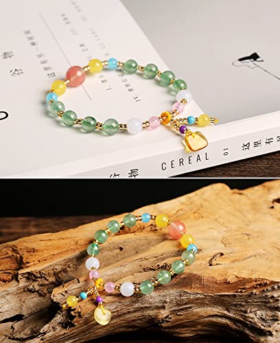 Deykhang Pulsera de Cuarzo Verde Natural Nugget Ámbar Colgante Multi-gem Chakra curativo Pulsera de Cristal Feng Shui Aura Pulsera Amuleto Talismán para Prosperidad Joy Amor