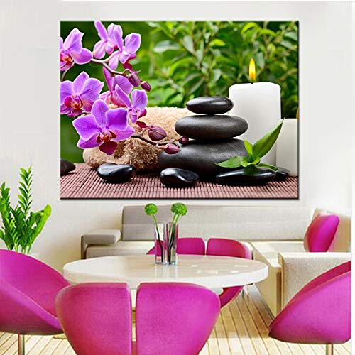 DGGDVP Arte en Lienzo HD Carteles e Impresiones Imagen de Pared para Sala de Estar Caligrafía Vela Flor de Loto Decoración del hogar Pintura Modular Tamaño 1 Marco