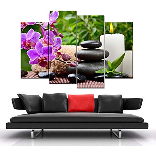 DGGDVP Arte en Lienzo HD Carteles e Impresiones Imagen de Pared para Sala de Estar Caligrafía Vela Flor de Loto Decoración del hogar Pintura Modular Tamaño 1 Marco