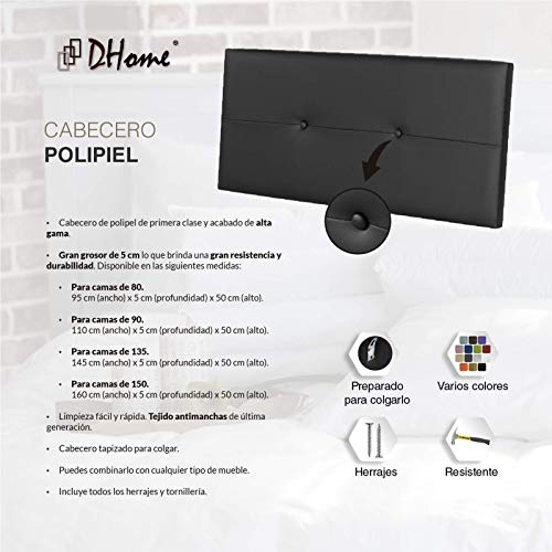 DHOME Cabecero de Polipiel o Tela AQUALINE Pro cabeceros Cabezal tapizado Cama Lujo (Polipiel Negro, 110cm (Camas 80/90/105))