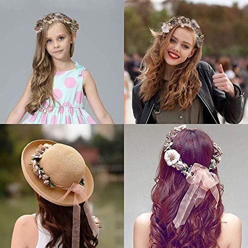 Diadema de Flor, Corona de Hadas Flores con Cinta Ajustable para niñas (Naranja)