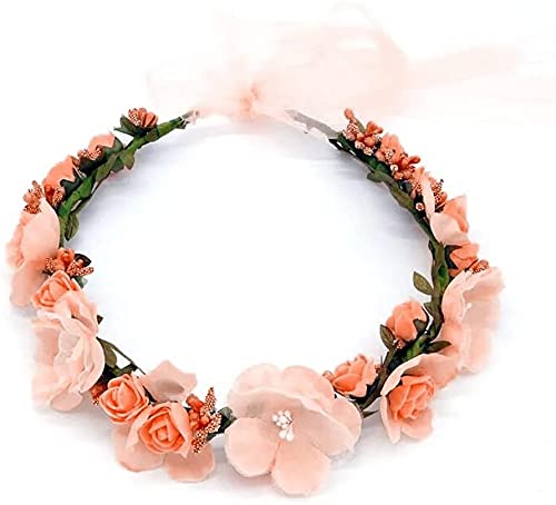 Diadema de Flor, Corona de Hadas Flores con Cinta Ajustable para niñas (Naranja)